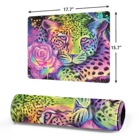Neon Rainbow Cheetah with Rose by Sheena Pike Gaming Mouse Pad